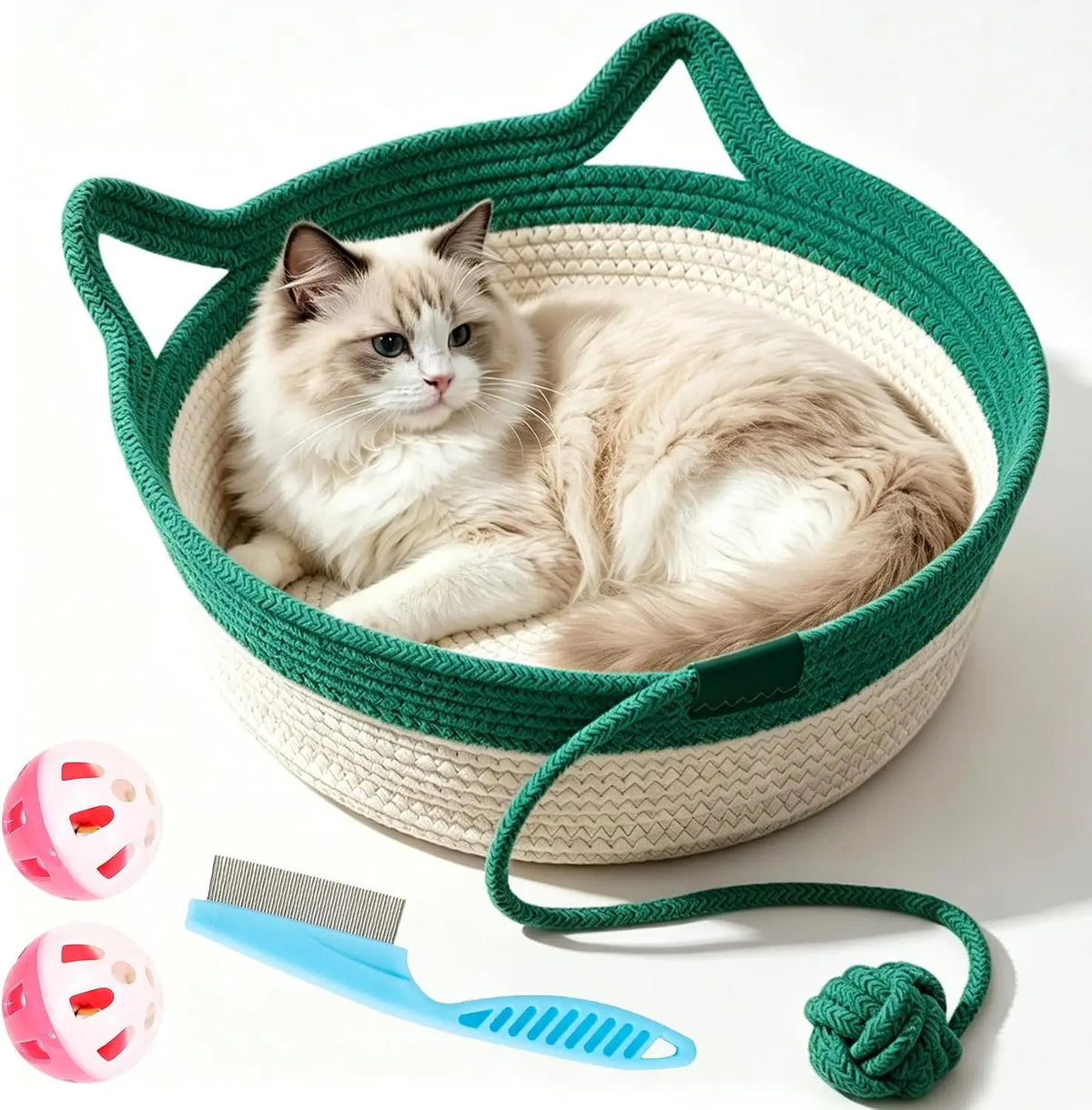 Cat Instinct Basket - Hand-Woven Cotton Rope Fun Bed, Equipped
