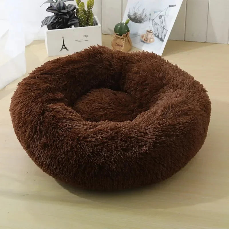 Soft Pet Cat Bed Pad Plush Warm Faux Fur Dog Calm Bed Donut Round