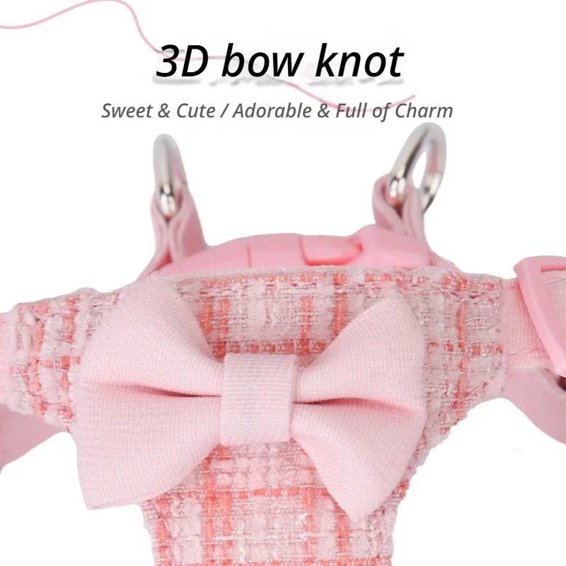 Bow Pet Chest Harness Leash 2-Piece Set, Comfortable Breathable