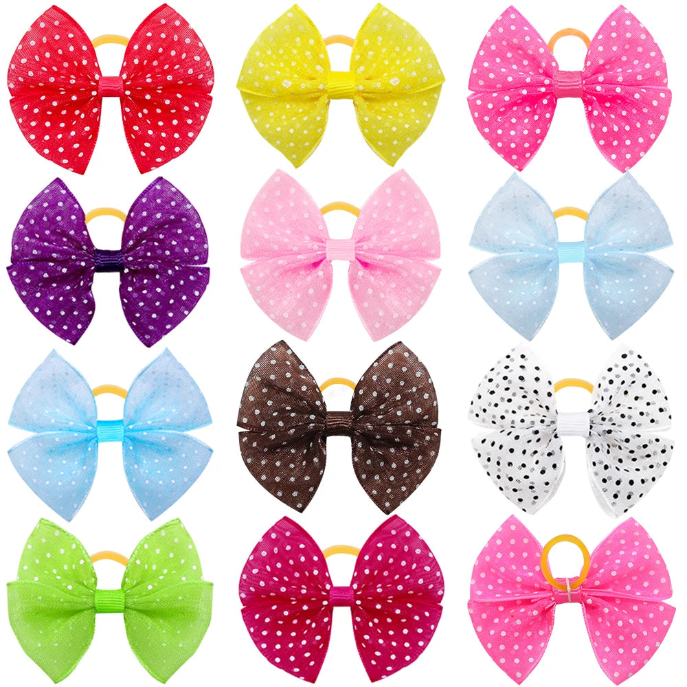Lace Dogs Hair Bows with Dotted Dog Hair Rubber Bands Colorful