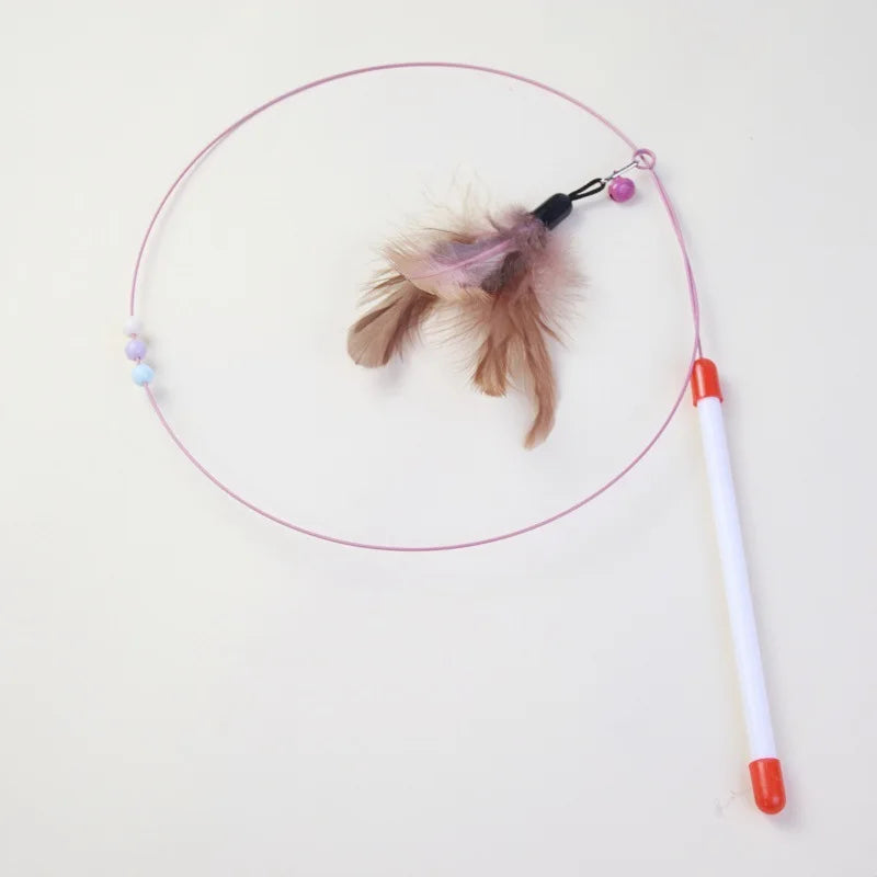 Funny Cat Toy Steel Wire Long Pole Feather Rotating Fishing Stick
