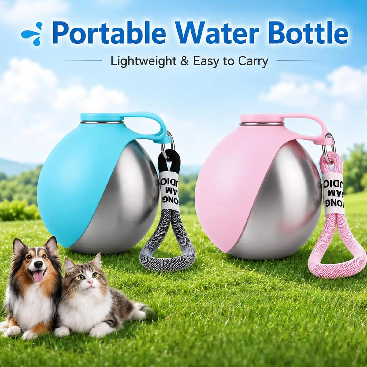 Portable Dog Water Bottle, Plastic/Stainless Steel Pet Water