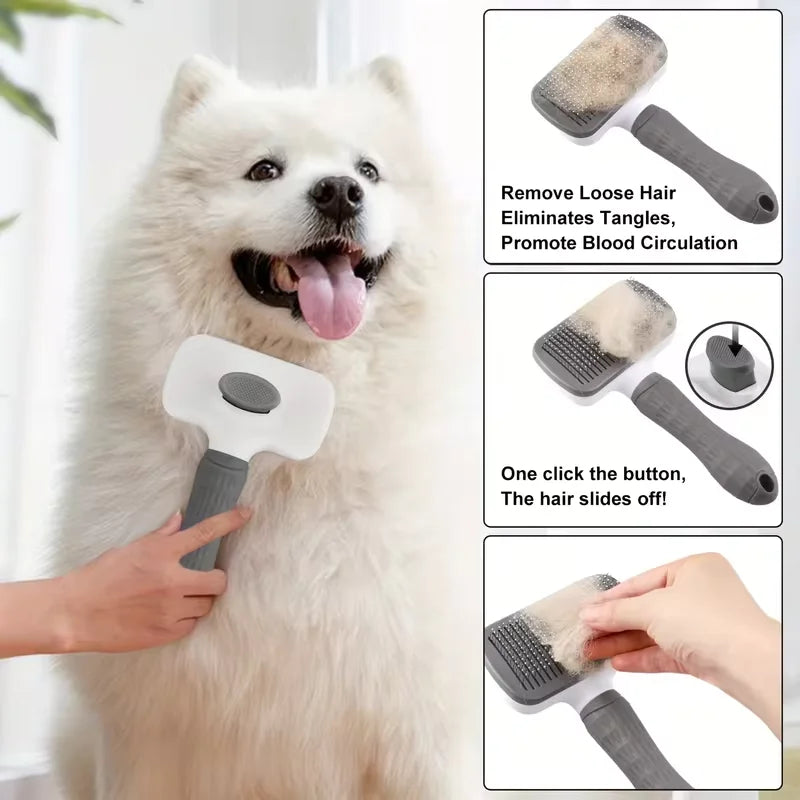 Self-Cleaning Pet Brush,One-Click Hair Removal, Round Tip Slicker