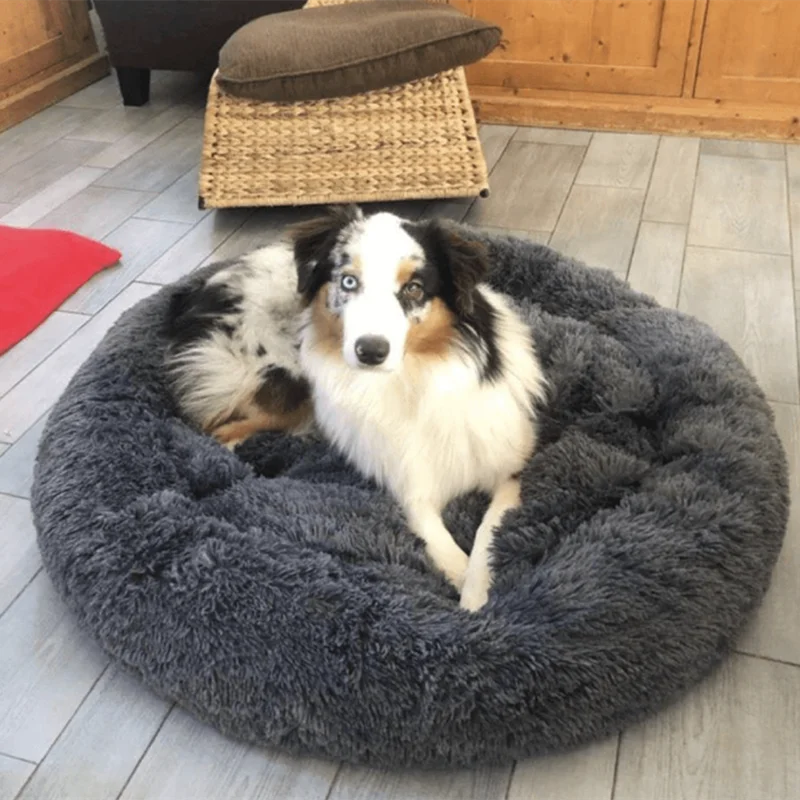 Super Soft Pet Dog Cat Bed Plush Full Size Washable Calm Bed Donut