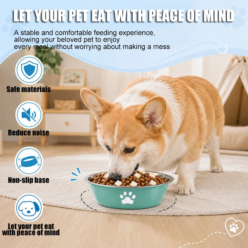 New Stainless Steel Dog Basin Paw Print