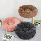 Soft Pet Cat Bed Pad Plush Warm Faux Fur Dog Calm Bed Donut Round