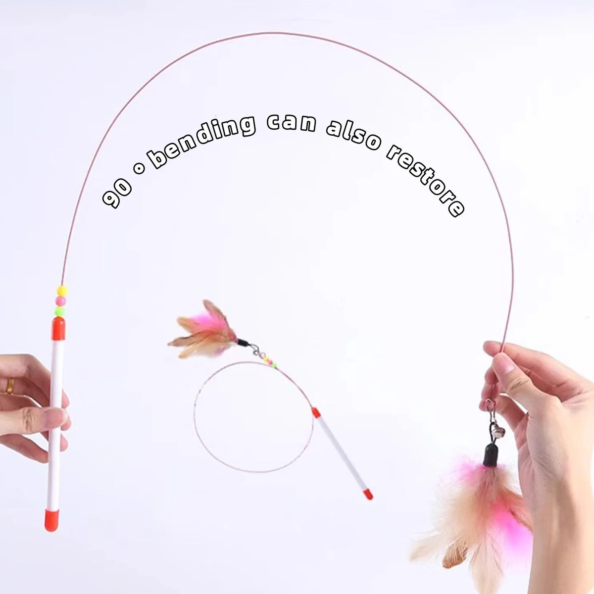 Funny Cat Toy Steel Wire Long Pole Feather Rotating Fishing Stick