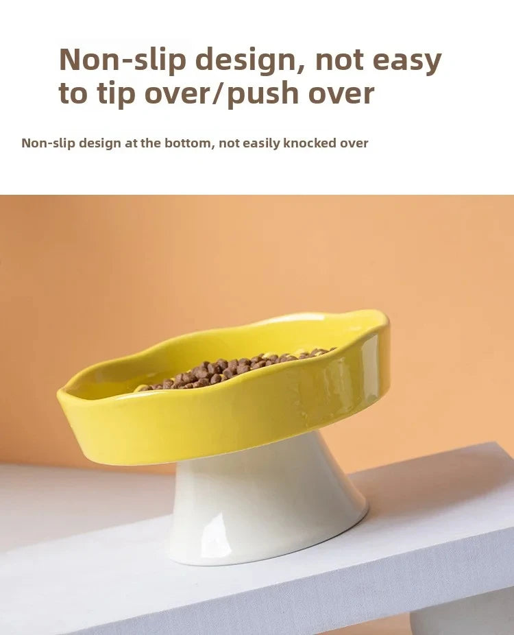 Ceramic Slow-Feeding Bowl High-Leg Cat Bowl with Neck Protection