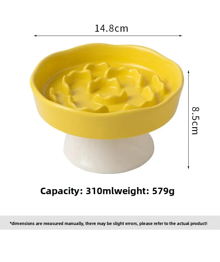 Ceramic Slow-Feeding Bowl High-Leg Cat Bowl with Neck Protection