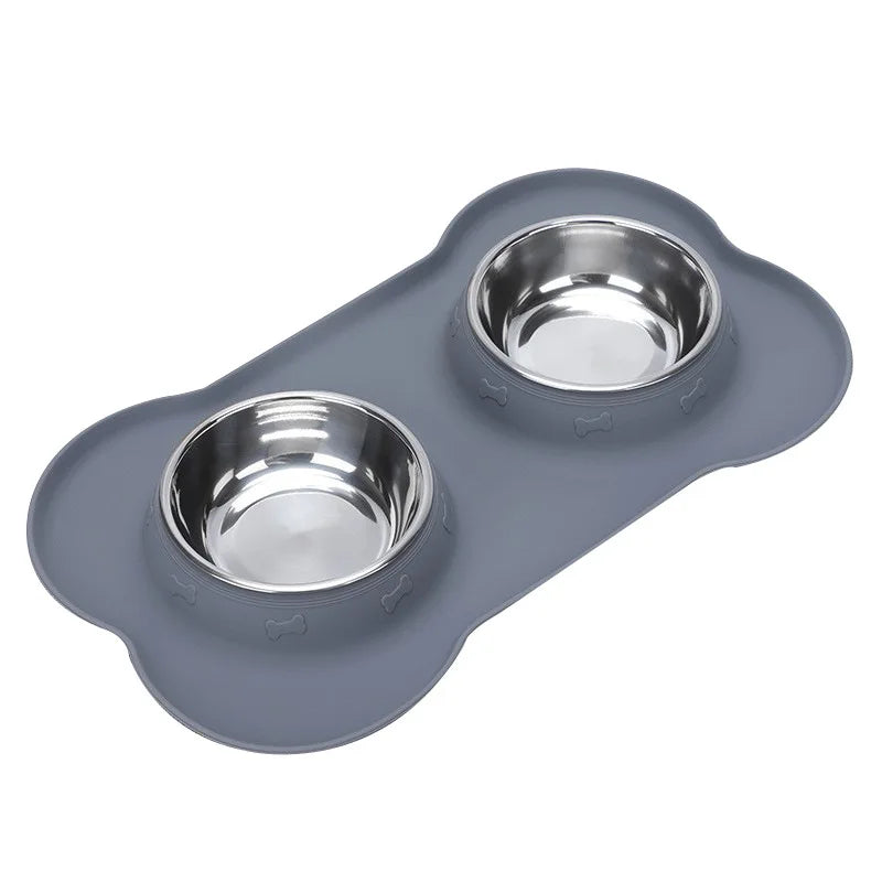 Stainless Steel Pet Dog Feeder Silicone Anti-Spill Cats Dog Double
