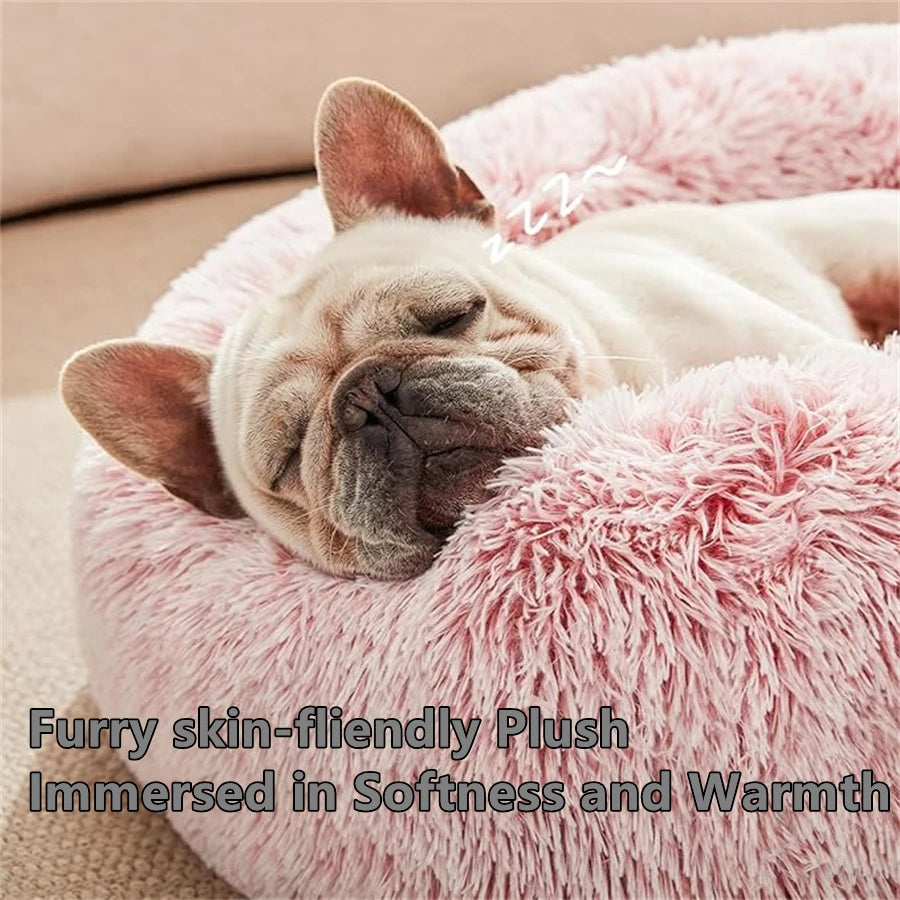 Soft Pet Cat Bed Pad Plush Warm Faux Fur Dog Calm Bed Donut Round
