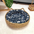 Rattan Weaving Cat Basket Bed With Soft Cushion Round Donut Design