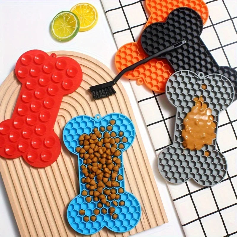 Dog Slow Food Pad Bone Silicone Pet Licking Pad Mat Placemats