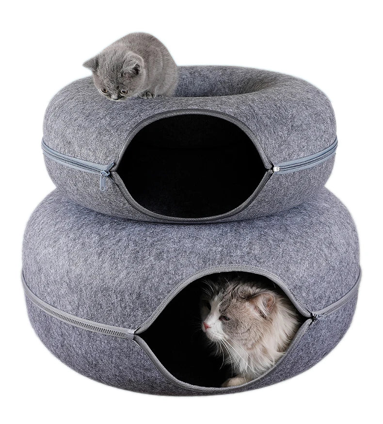 Donut Cat Tunnel Bed Pets House Natural Felt Pet Cat Cave
