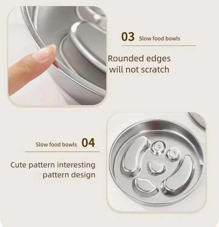 Stainless Steel Slow Feeder Bowl, Non-Slip Pet Food Bowl