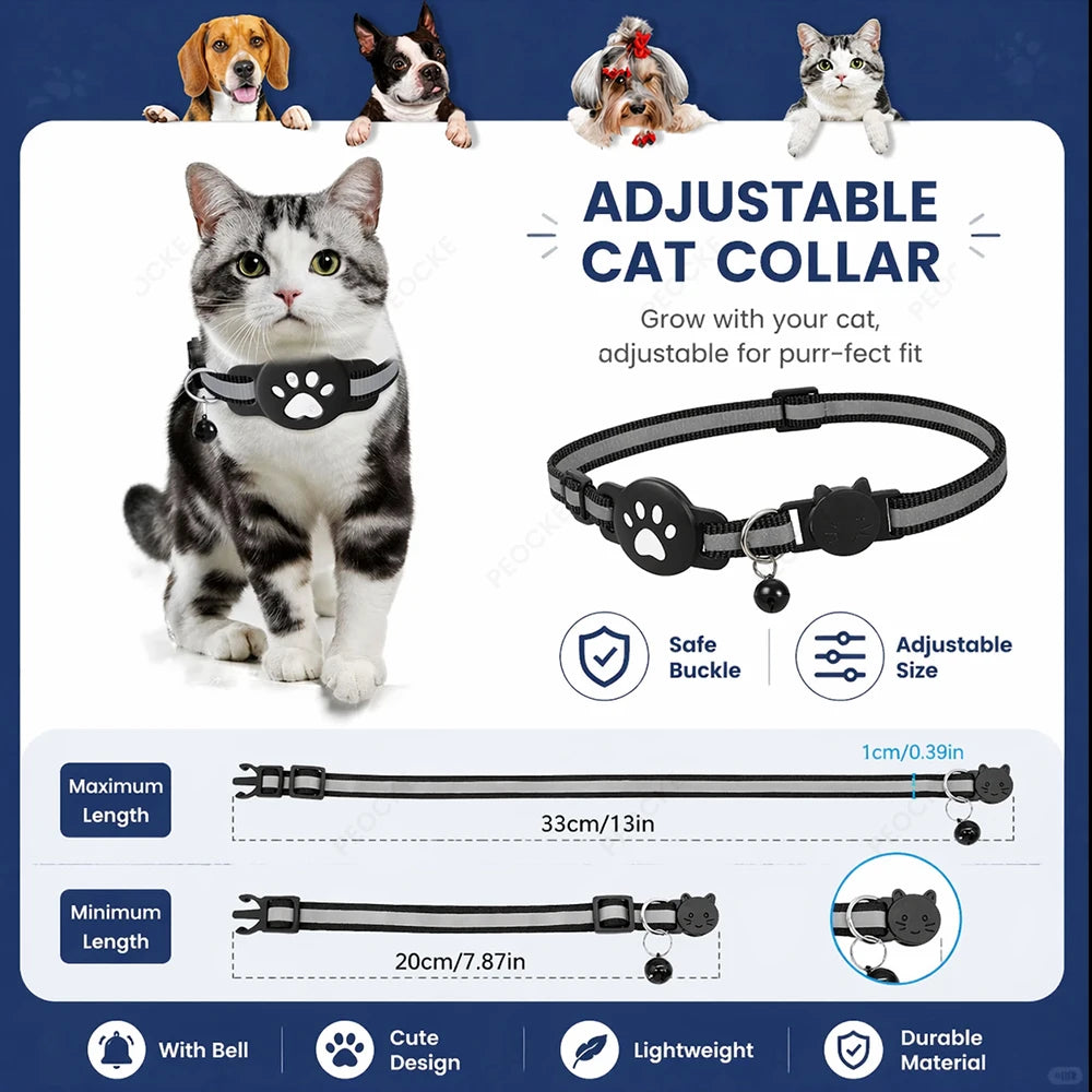 Bluetooth GPS Tracker with Cat Collar Reflective Strips Adjustable