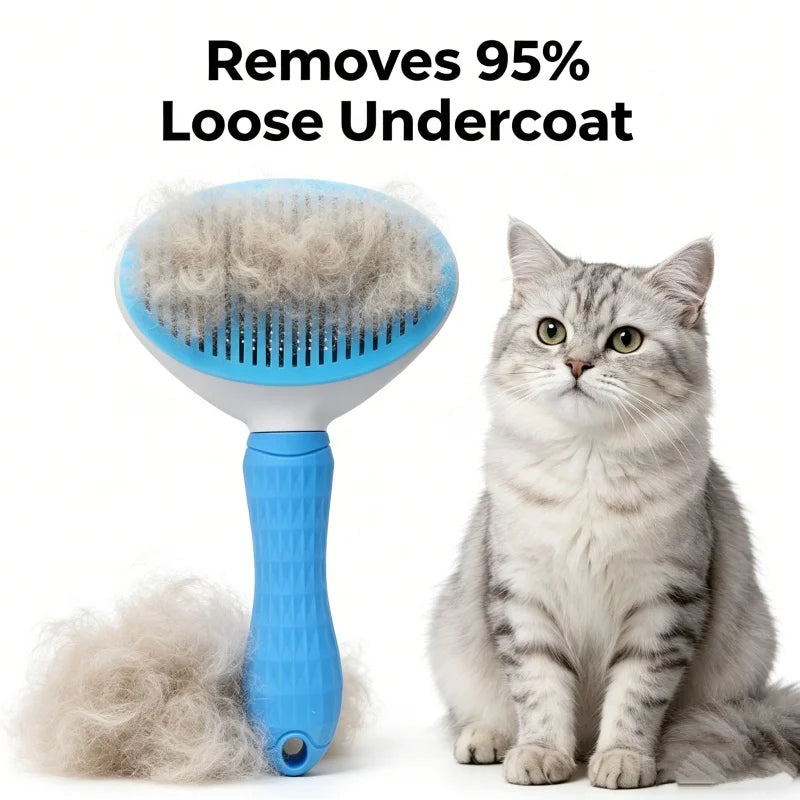 One Button Self Cleaning Pet Brush for Dogs Cats, Gentle Slicker