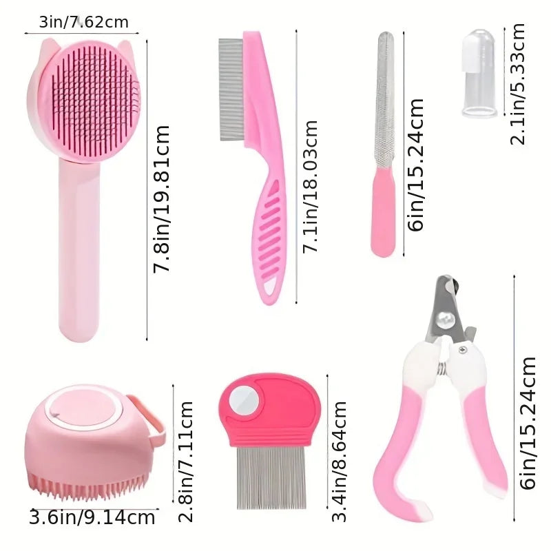 Combo Set Cat Brush Beauty Kit with Pet Nail Clippers and Files