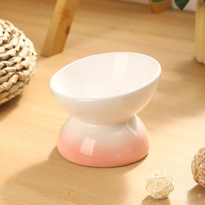 Ceramic Elevated Cat Bowls Tilted Cat Food Bowl Dish Pet Feeder