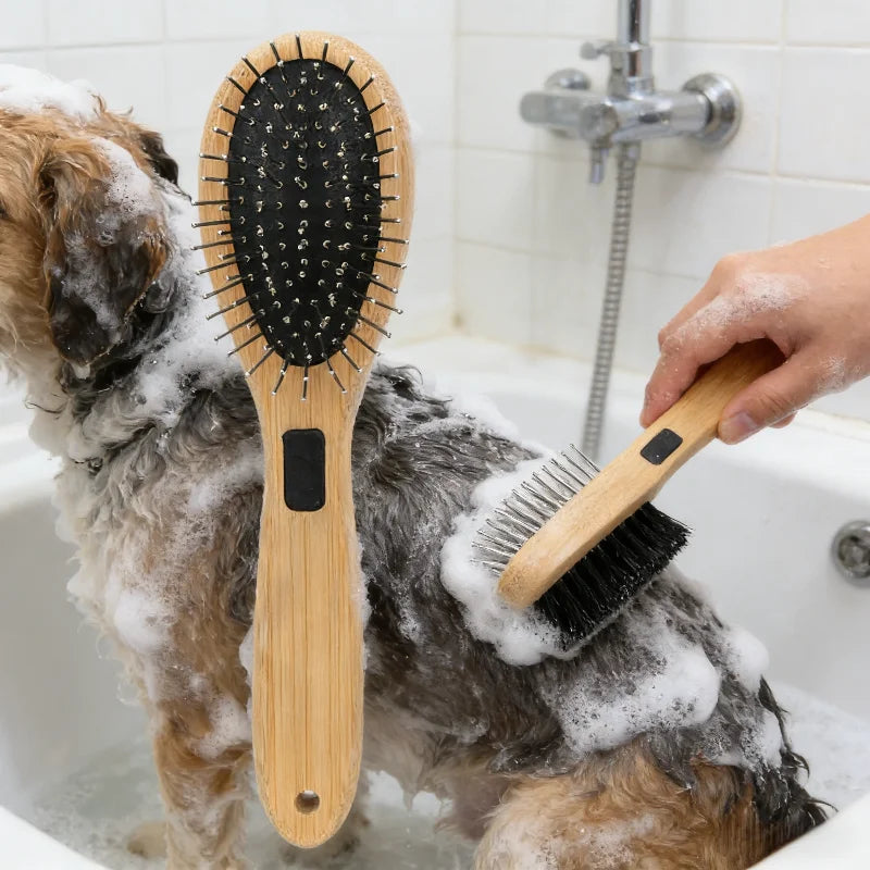 Dual-Sided Boar Bristle Pet Brush: Massage & Deshedding Grooming