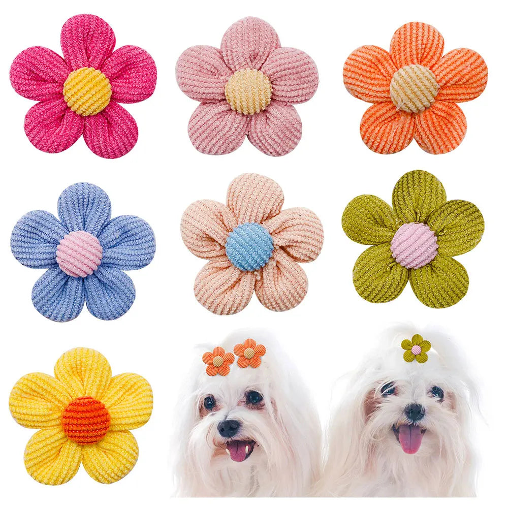 Pet Bows Flowers Shape Hair Accessories Handmade Dog Bows with