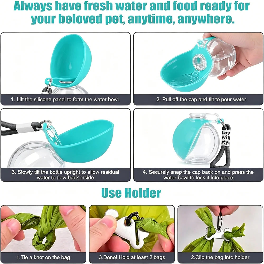 2-In-1 Portable Dog Water Bottle Foldable Silicone Dog Bowl