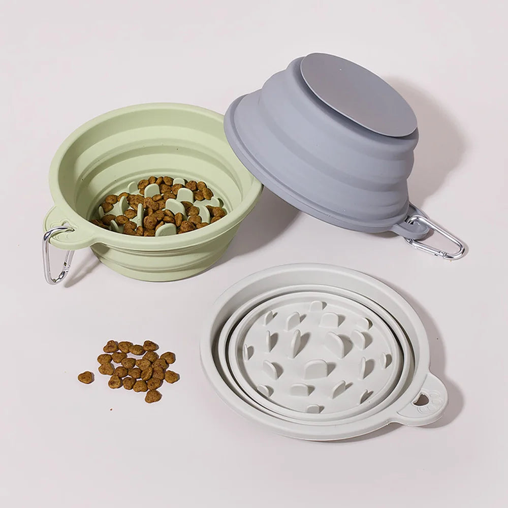 Collapsible Pet Bowl Outdoor Portable: Silicone Slow Feeder Bowl