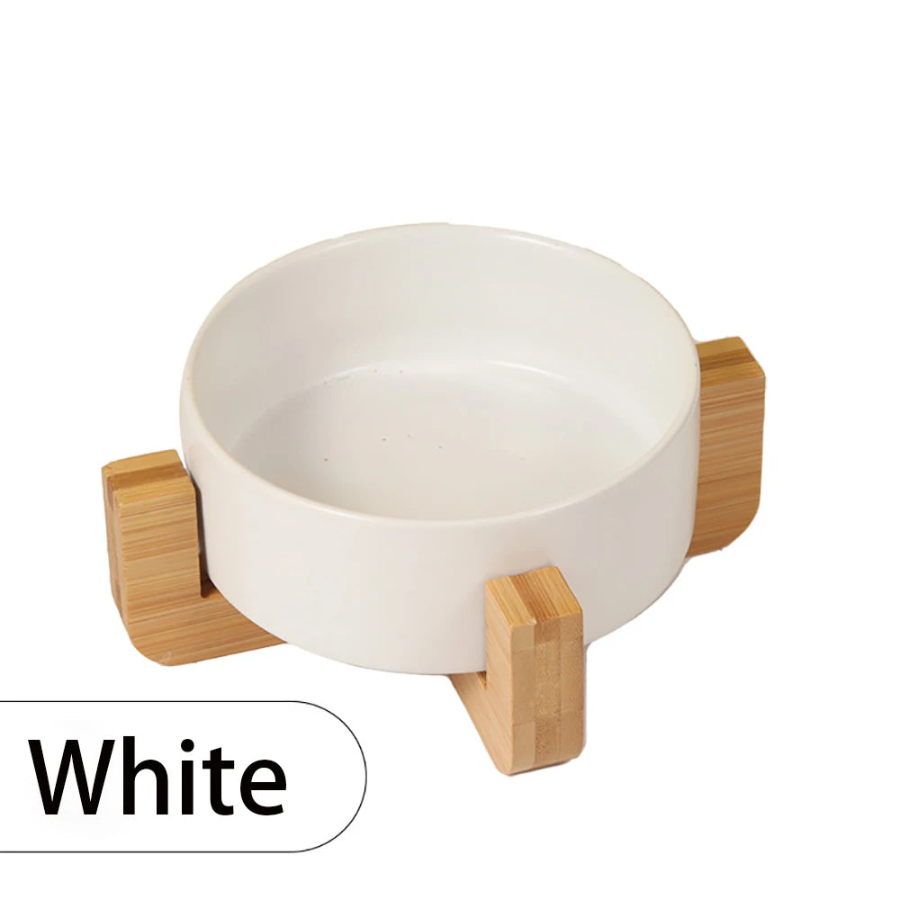 Custom Ceramic Pet Bowl Dish with Wood Stand Dog Cat Bowl with