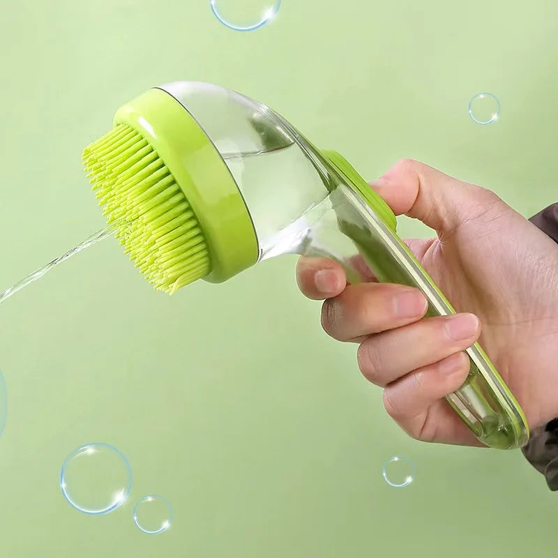 Pet Bath Brush Soft Silicone Long Handle with Shampoo Dispenser