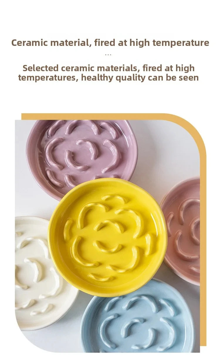 Ceramic Slow-Feeding Bowl High-Leg Cat Bowl with Neck Protection