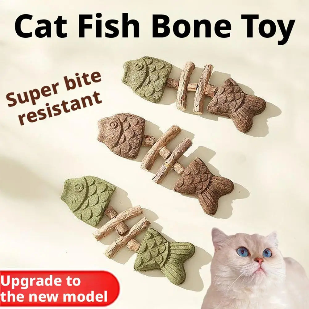 Funny Fish Bone Cat Toys Cat Teeth Cleaning Toy with Catnip &