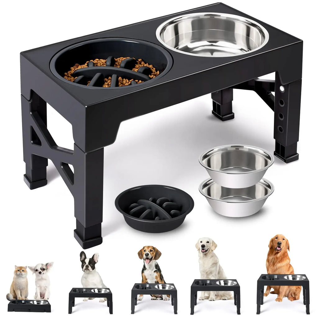 Elevated Dog Feeder Bowls Adjustable Raised Stand with Double