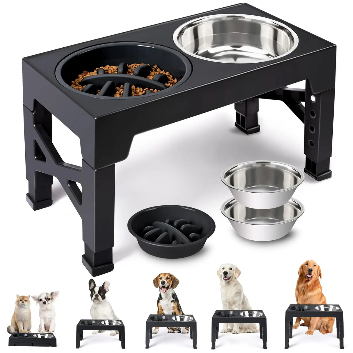 Elevated Dog Feeder Bowls Adjustable Raised Stand with Double