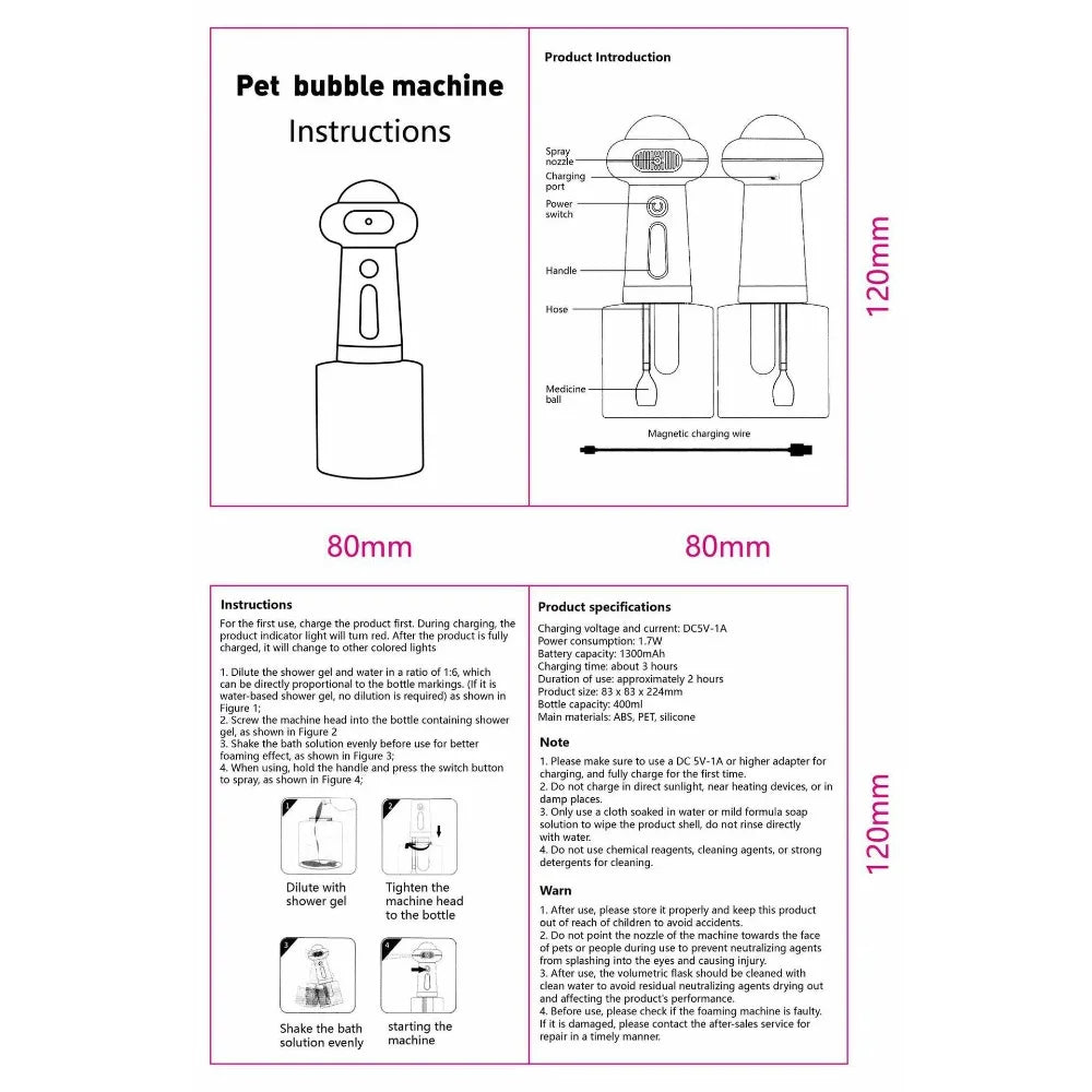 Automatic Foam Soap Dispenser Cordless Pet Bath Cleaning Electric