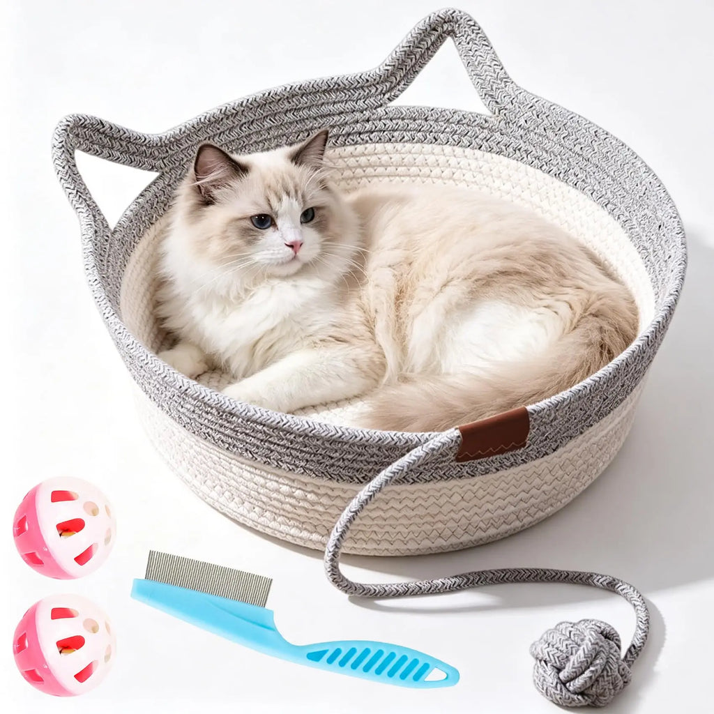 Cat Instinct Basket - Hand-Woven Cotton Rope Fun Bed, Equipped