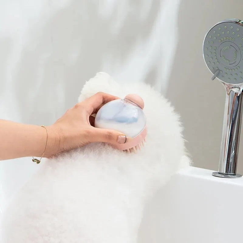 Pet Bath Brush Soft Silicone with Shampoo Dispenser Gentle Massage