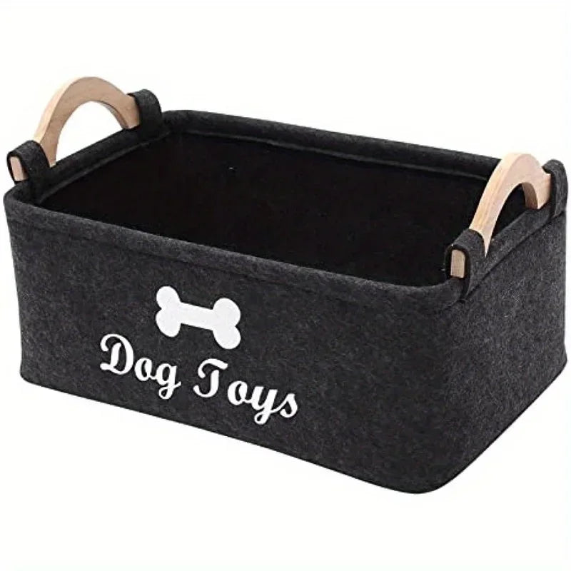 Stylish Felt Pet Toy Storage Basket - Durable Organizer for Cat &