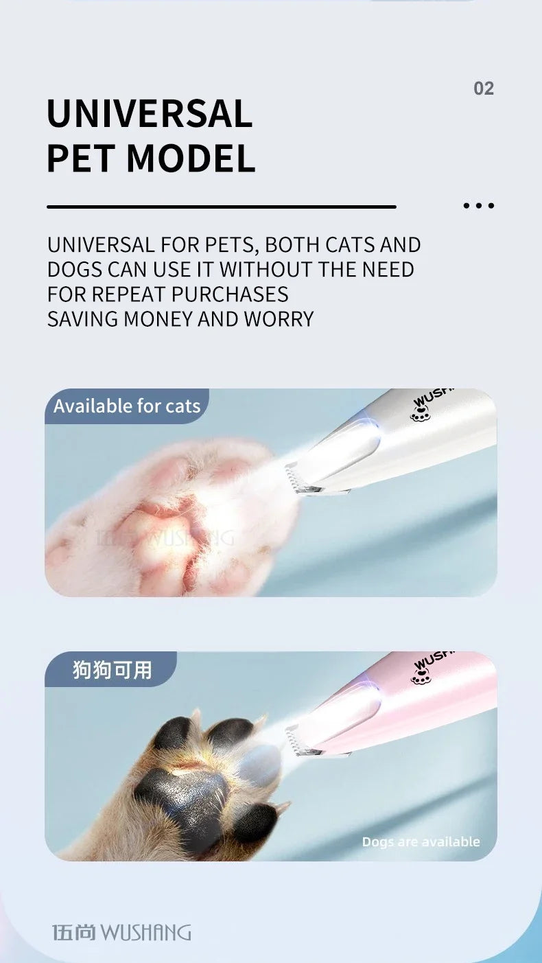 Pet Dog Electric Groomer Trimmer with LED Light Waterproof Pet