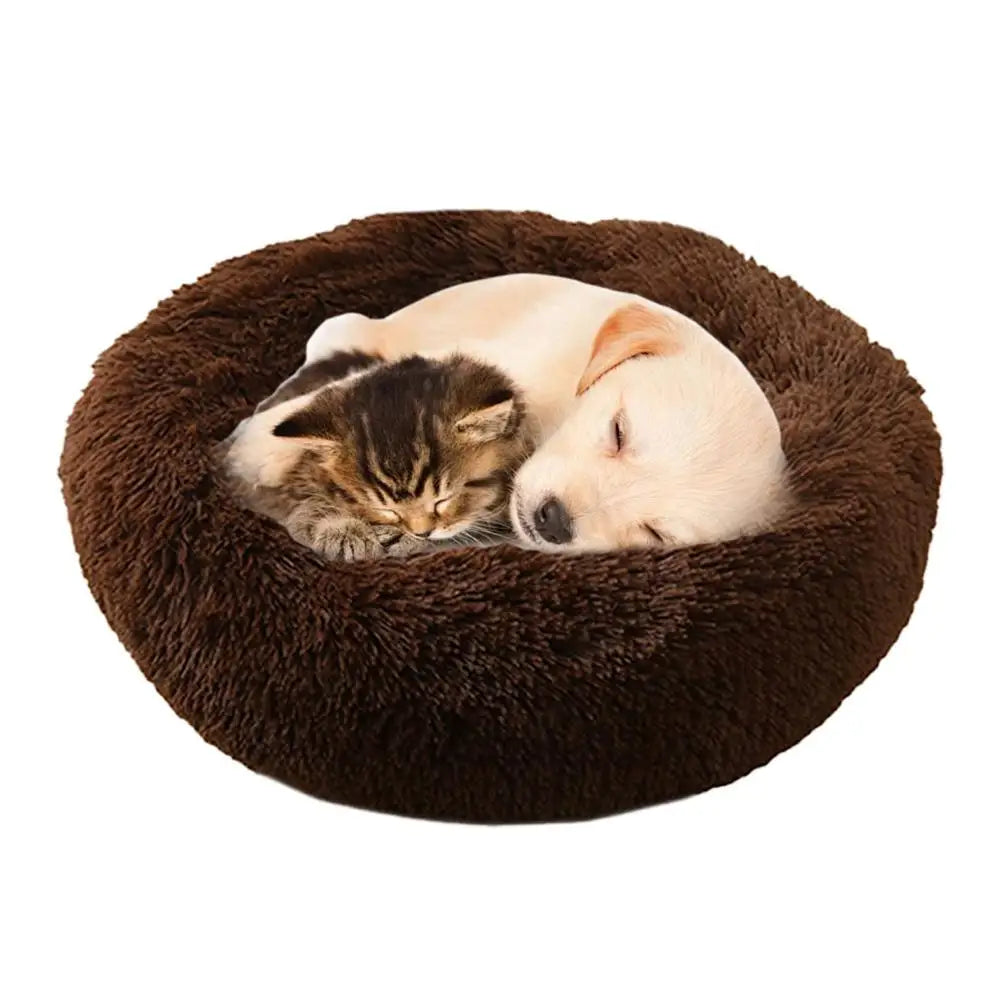 Soft Pet Cat Bed Pad Plush Warm Faux Fur Dog Calm Bed Donut Round