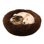 Soft Pet Cat Bed Pad Plush Warm Faux Fur Dog Calm Bed Donut Round