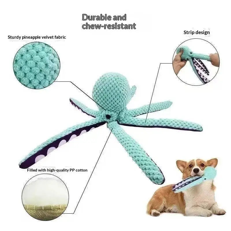 Durable Squeaky Octopus Dog Chew Toy Anxiety Relief Interactive