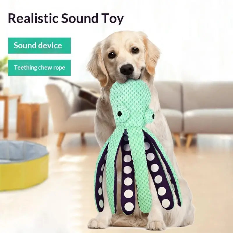 Durable Squeaky Octopus Dog Chew Toy Anxiety Relief Interactive