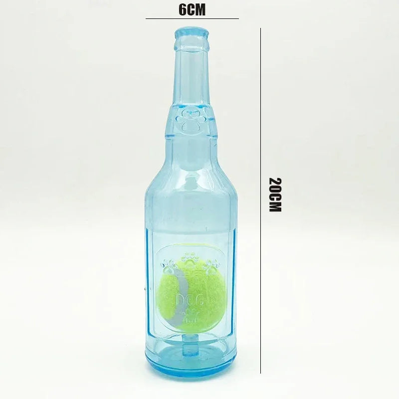 Dog Chew Toy Squeaky Silicone Beer Bottle with Tennis Ball