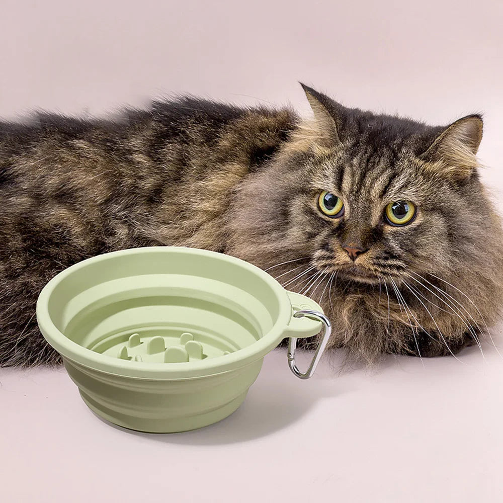 Collapsible Pet Bowl Outdoor Portable: Silicone Slow Feeder Bowl