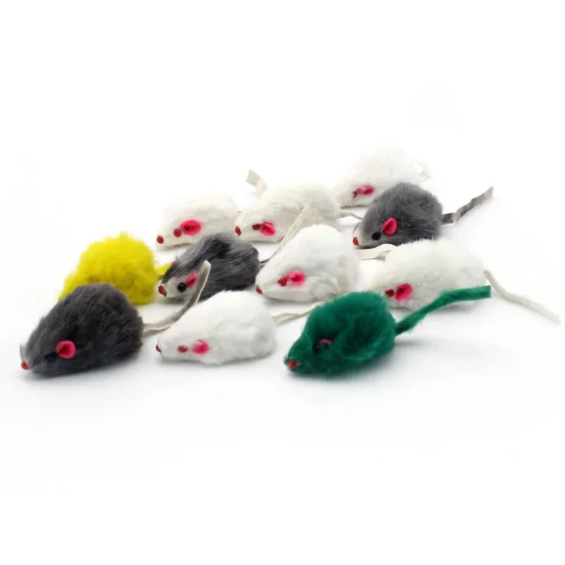Pet Cat Toys Rabbit Fur False Mouse Feather Rainbow Mouse Toy