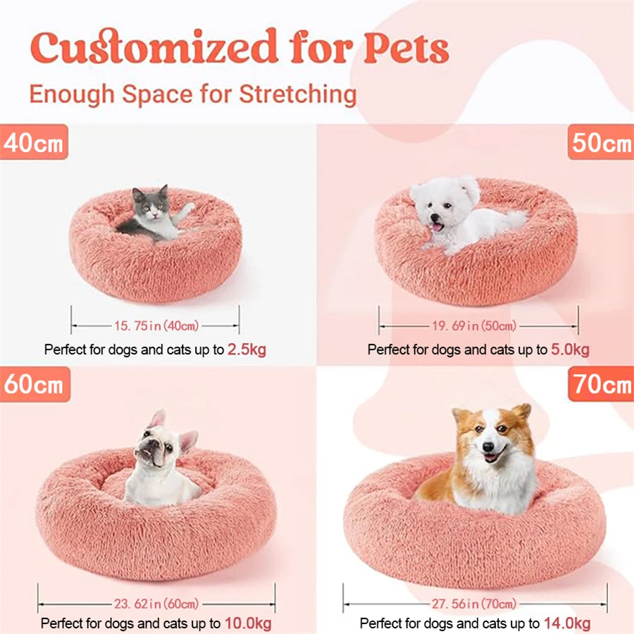 Soft Pet Cat Bed Pad Plush Warm Faux Fur Dog Calm Bed Donut Round