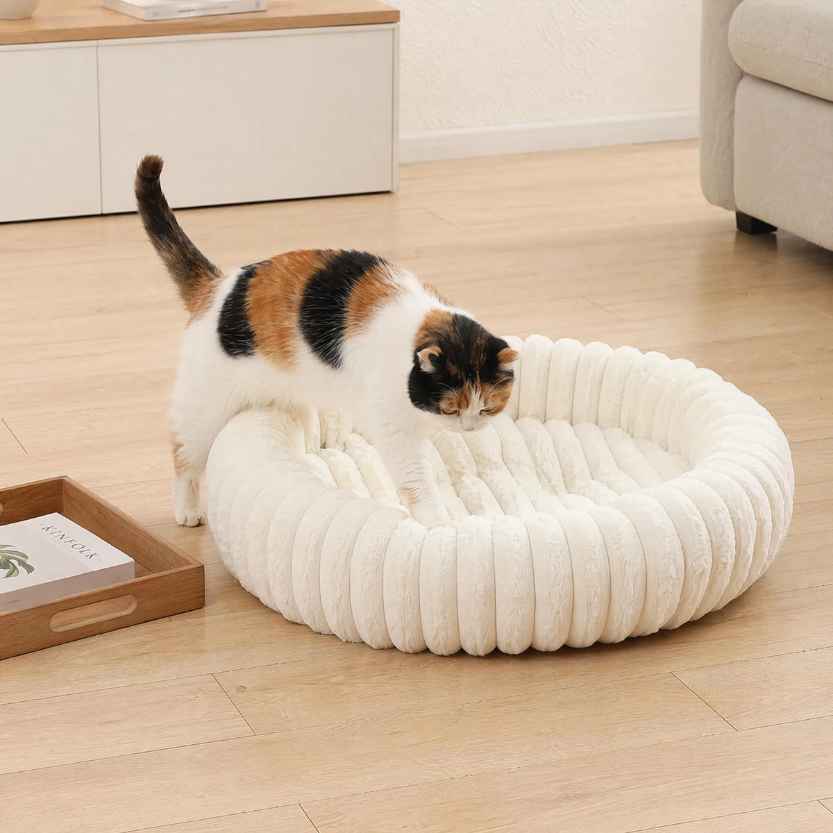 Warm Round Donut Cat Bed Ultra Soft Plush Pet Nest Cozy Deep Sleep