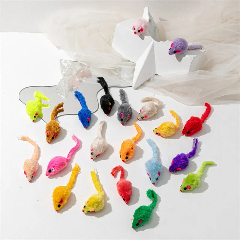 Pet Cat Toys Rabbit Fur False Mouse Feather Rainbow Mouse Toy