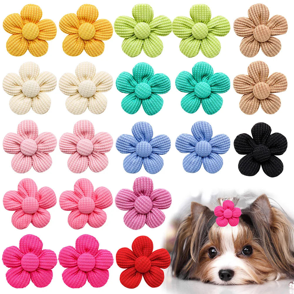 Pet Bows Flowers Shape Hair Accessories Handmade Dog Bows with