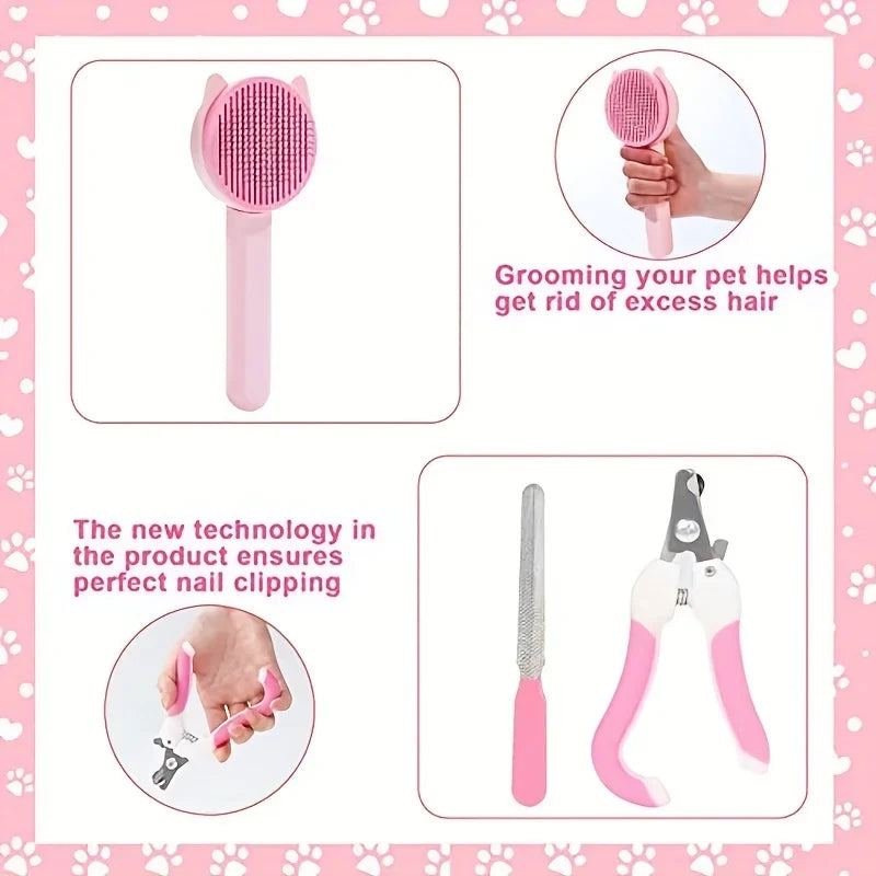 Combo Set Cat Brush Beauty Kit with Pet Nail Clippers and Files